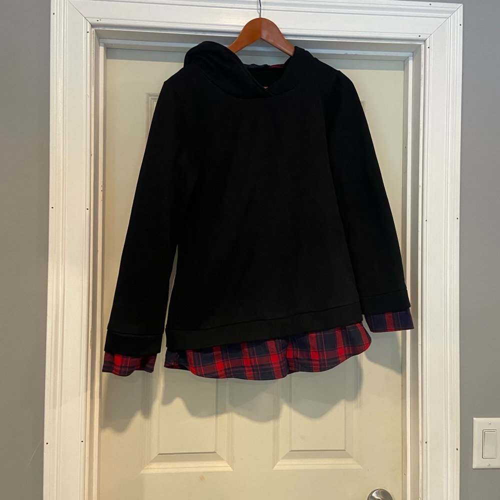 Mixed material woman's flannel tunic hoodie